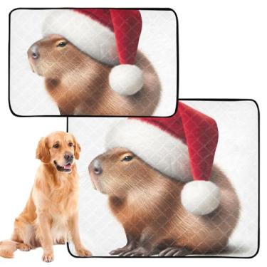 Imagem de TSENQUE Lindo chapéu de Natal capivara almofadas de xixi para cães, almofada lavável para animais de estimação, extra grande, absorvente para filhotes, tapete impermeável para cães, pequeno x pacote