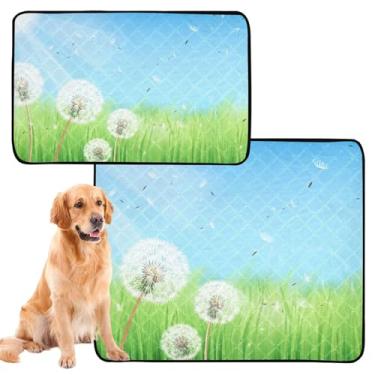 Imagem de Vívido primavera branco floral verde lavável tapete para gaiola para cães tapete de gaiola de cachorro fofo almofada reutilizável absorvente cães penico, médio + grande, conjunto de 2