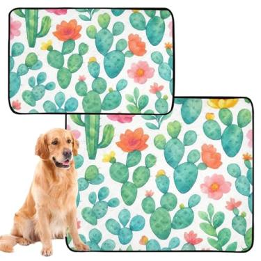 Imagem de Aquarela suculenta cacto verde lavável almofadas de xixi cães à prova d'água tapete de cercadinho reutilizável para animais de estimação gato almofada absorvente para parto, médio + grande, conjunto