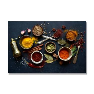 Imagem de NHLDZYH Tela decorativa cozinha, arte vintage especiarias coloridas, arte de parede quadros para sala de estar quarto cozinha. C13. 70 x 105 cm. Apenas tela