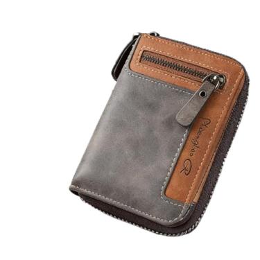 Imagem de Carteira masculina com zíper para moedas, vários compartimentos para cartões, carteira de couro compacta, tamanho pequeno, transporte diário, Cinza, Normal
