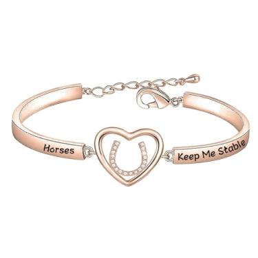 Imagem de FEELMEM Presente para amantes de cavalos para meninas, joias de cavalo, sela, joia equestre ocidental, pulseira de vaqueira, presente, Small, Cobre, .na