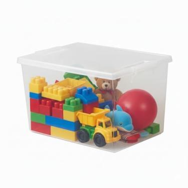 Imagem de Caixa Organizadora Transparente 16L com Tampa e Travas – Modular, Empilhável, Plástico Resistente – Ideal para Quarto, Lavanderia, Escritório. Armazenamento de Roupas, Brinquedos, Itens de Escritório