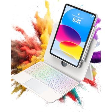 Imagem de avakot Capa com teclado para iPad A16 11ª geração 11 polegadas 2025/10ª geração 11 polegadas 2022, capa magnética removível transparente giratória e levantável, retroiluminado em 7 cores, trackpad de