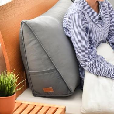 Imagem de BAGASI Almofada lombar de cunha, almofada de leitura triangular com pescoço ajustável para sofá-cama cabeceira, almofada de apoio lombar nas costas, cinza, 70 x 45 x 25 cm