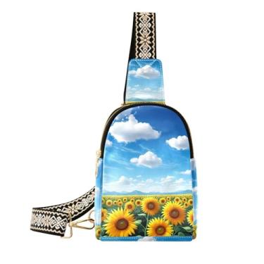 Imagem de CEBUGI Bolsa tiracolo feminina de girassol para mulheres, pochete transversal de couro, para caminhadas, viagens ao ar livre