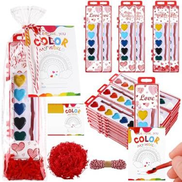 Imagem de Noveread Pacote com 24 conjuntos de tinta aquarela para o dia dos namorados, 5 6 cores, aquarela com cartões-presente, conjunto de tintas, corda dourada, lavável para troca de lembrancinhas de festa