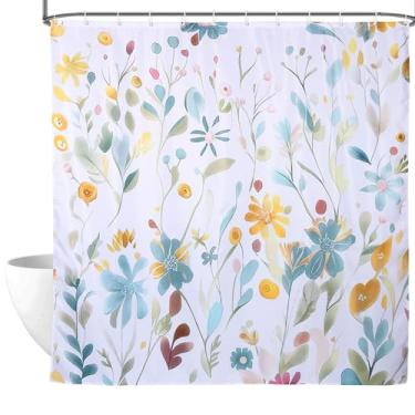 Imagem de Cortina de chuveiro floral boho patchwork, 188 x 188 cm, cortinas de chuveiro retrô floral, vintage, para banheiras, conjunto de cortina de tecido impermeável com 12 ganchos, decoração de banheiro com