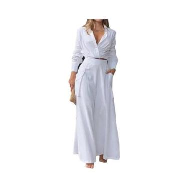 Imagem de Conjunto Feminino De Verão Sexy De Duas Peças: Calça Pantalona Lisa E 