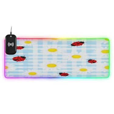 Imagem de CEBUGI Daisy Mouse Pad de carregamento sem fio 15 W rápido para jogos com iluminação LED 14 RGB para jogos, PC, laptop, mesa 90,9 x 39,9 cm