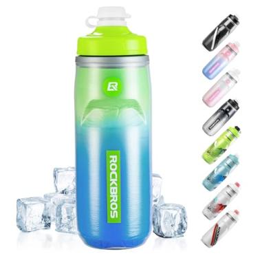 Imagem de ROCKBROS Garrafa de água isolada para bicicleta, 600 ml, sem BPA, estilo aperto, garrafa de água esportiva com design leve à prova de vazamento para ciclismo, acampamento, academia, trilhas, gradiente