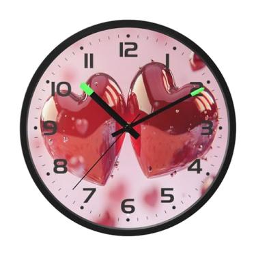 Imagem de SEHANY Relógio de parede com coração de dia dos namorados, silencioso, sem tique-taque, operado por bateria, controle de som, luz noturna, relógios de parede para sala de estar, cozinha, quarto