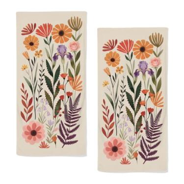 Imagem de Toalhas de mão florais para banheiro, 2 pacotes de toalhas de cozinha decorativas Boho 72 x 35 centímetros abstrato flores silvestres toalhas de prato para casa spa academia decoração primavera verão