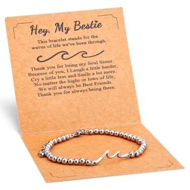 Imagem de Pulseira de ondas, presente para amigas, melhor amiga, joias de amizade, presentes para mulheres, irmãs, alma, dia das filhas, aniversário, formatura, presentes para ela