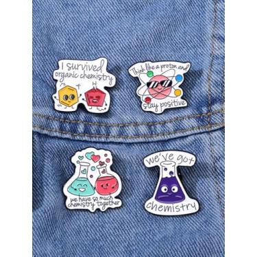 Imagem de Conjunto de alfinetes esmaltados de ciência - 4 peças de broches fofos de química e física, frasco de laboratório, próton, química orgânica, alfinetes de lapela para mochilas, jaquetas, chapéus, joias