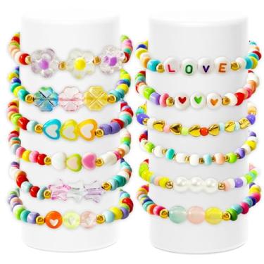 Imagem de 12 pulseiras da amizade para mulheres, pulseira de dia dos namorados com cores doces e contas de coração, joias fofas presentes para o dia de Galentinas, lembrancinhas de festa de princesa, festas de