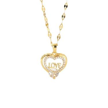 Imagem de Dtja Colar com pingente de coração de cristal delicado para mulheres, banhado a ouro, strass, amuletos de amor, corrente ajustável, joia de aniversário de casamento, noivado, 45,7 cm