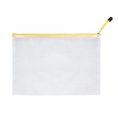 Imagem de Pacote com 6 envelopes amarelos de polietileno, pastas de arquivo de plástico expansíveis, sacos com zíper transparente tamanho carta para documentos