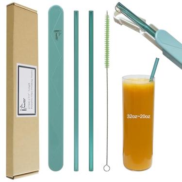 Imagem de IPRETTI Canudos reutilizáveis de vidro para copos de 850.5 g, 708.7 g 567.0 g com embalagem de viagem, 7 mm x 25 cm de comprimento, canudos de vidro de substituição (verde-aqua)