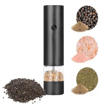 Imagem de Moedor elétrico de sal e pimenta, saleiro e pimenteiro recarregável por USB com capa contra poeira – Moedor de sal de controle de um botão ajustável, utensílios de cozinha recarregáveis para jantar