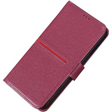 Imagem de KKFAUS Stend Function Capa de telefone fólio de couro, para Apple iPhone 12 Pro Max (2020) 6,7 polegadas fivela magnética clamshell case carteira [porta-cartão] (cor: rosa vermelho)