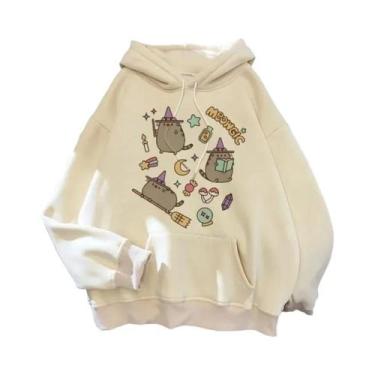 Imagem de Moletom Feminino Oversized Com Capuz De Gato Cartoon Estilo Coreano Ha