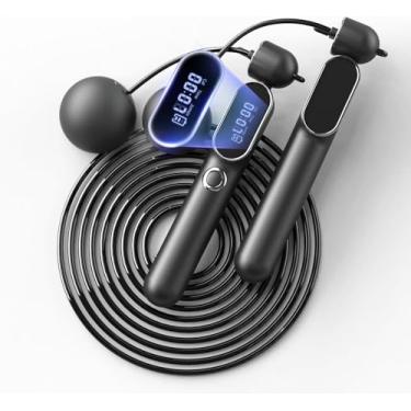 Imagem de Corda de pular inteligente 2 em 1 com contador digital - corda de pular sem fio ajustável para perda de peso, treino em casa e treinamento de boxe, 3 modos (velocidade/calorias/tempo) presente para