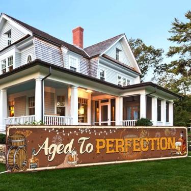 Imagem de Hippeny Decoração de aniversário envelhecida à perfeição, faixa de festa de aniversário com tema de uísque, placa de quintal vintage para homem 30º 40º 50º 60º 70º 80º aniversário festa