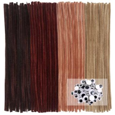 Imagem de TOAOB Conjunto de 200 peças de produtos de limpeza de cachimbo para artesanato inclui 100 peças de hastes de chenille da série marrom de 6 mm x 30 cm de espessura e 100 peças de tamanhos variados com