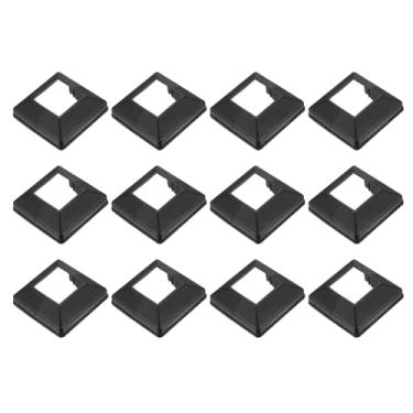 Imagem de PATIKIL Pacote com 12 saias de poste de cerca, 5 x 5 cm quadrado estilo dividido deck cobertura base de flange de plástico sapato de base para trilhos cerca escada trilhos varanda pátios, preto