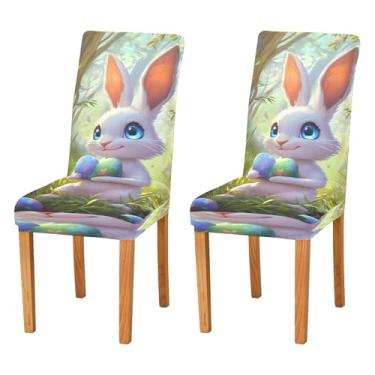 Imagem de SEHANY Lindas capas de cadeira de coelho de conto de fadas para sala de jantar, conjunto de 2, capa protetora elástica removível e lavável para cadeira de jantar para cozinha, hotel, festa, decoração