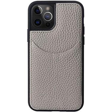 Imagem de GANYUU Capa traseira de telefone, para Apple iPhone 14 Plus (2022) 6,7 polegadas couro à prova de choque padrão de lichia capa porta-cartão [proteção de tela e câmera] (cor: cinza)