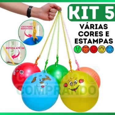Imagem de Kit 5 Bola De Vínil Pula Pula Com Cordão Mola Bollinha Dente de Leite 