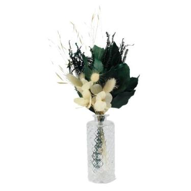 Imagem de Arranjo Floral Seco no Vaso de Vidro Decorativo - Verde - Pense Flores