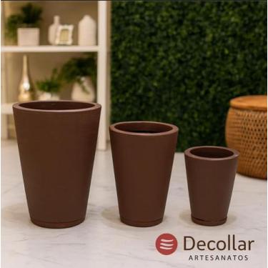 Imagem de Kit 3 Vasos Coluna Escovada 1,2,3 Vaso Grande em Polietileno - para Pl