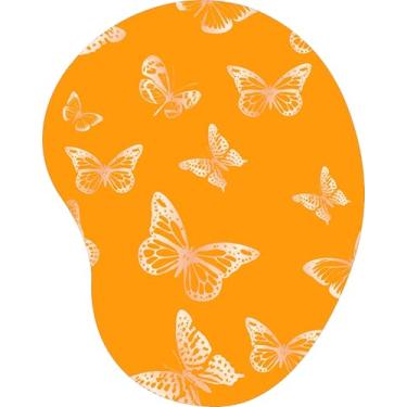 Imagem de Mouse Pad Ergonômico Gota Borboletas Brancas Fundo Laranja 6