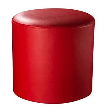 Imagem de Banqueta redonda de couro com pernas de madeira maciça – Banco otomano pequeno branco de 28 x 28 x 30 cm para sala de estar, mesa de centro, decoração de casa moderna, solução de assento elegante