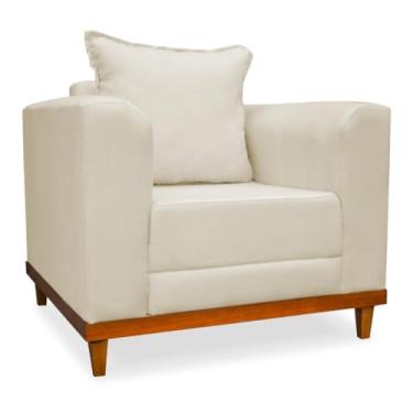 Imagem de Poltrona Sofá com Almofada em Linho - Estilo Elegante para Salas, Quartos e Espaços de Conforto Doméstico, Versátil e Decorativa (Bege)