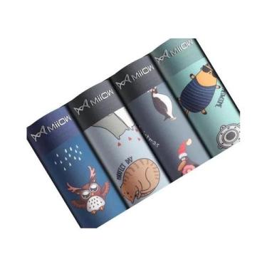 Imagem de Cuecas Boxer Masculinas De Algodão, 4 Peças, Estampa Animal Engraçada,