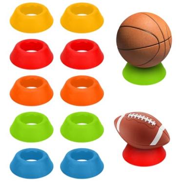 Imagem de AKAZA Pacote com 10 copos de bola de boliche, suporte de bola de boliche de plástico resistente para exibição de limpeza, suporte de exibição de bola esportiva para basquete, futebol, vôlei, futebol