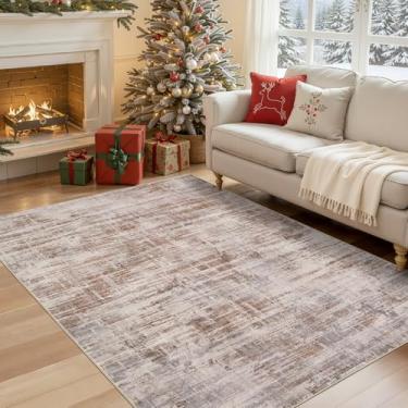 Imagem de UERMEI Tapete de área para sala de estar: 10 x 15 lavável neutro abstrato moderno tapetes macios antiderrapante piso interno tapete resistente a manchas para quarto sala de jantar escritório berçário