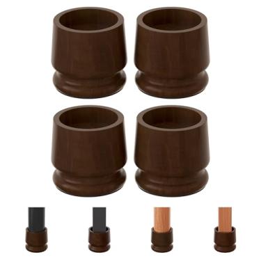 Imagem de TQVAI Elevadores de cama grandes resistentes, 10 cm A (interno 7,6 cm A), capacidade de carga de 997 kg, borda anti-queda, pacote com 4 elevadores de madeira para cama de casal King Queen, marrom