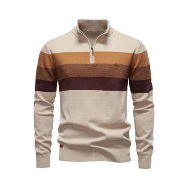 Imagem de Suéter Masculino De Algodão Com Zíper E Gola Alta, Estilo Casual Quent