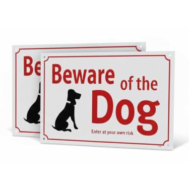 Imagem de Pacote com 2 placas de acrílico "Beware of Dog/Enter at Own Risk" (20 x 30 cm) – Aviso de segurança autoadesivo para casa, escritório e negócios
