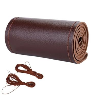 Imagem de Capa de volante da trança, trança de couro para volante, estação universal, antiderrapante e respirável (café)