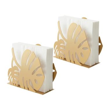 Imagem de Ricomboo Pacote com 2 porta-guardanapos de folhas para mesa, porta-guardanapos modernos de metal dourado para mesas de jantar e bancadas, dispensador de guardanapos de papel para uso interno e externo