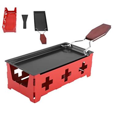 Imagem de POCREATION Portátil Antiaderente Queijo Raclette Rotaster Assadeira Conjunto de Fogão, Aço Carbono Com Alça Dobrável para Casa Cozinha Ao Ar Livre Grelhar
