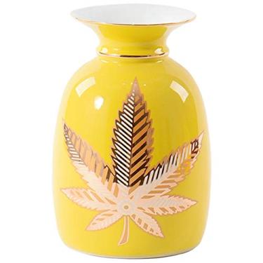 Imagem de Vaso de cerâmica feito à mão, vasos criativos amarelos com folhas de bordo, ornamentos de cozinha nórdica para casa, centros de mesa de jantar criativa, para lareira de fazenda (cor: amarelo, tamanho