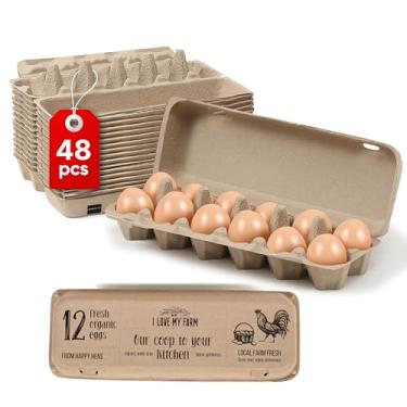 Imagem de 48 caixas de ovos, bandejas de polpa de papel a granel para ovos grandes, suporte de ovos de fibra reciclada ecológica