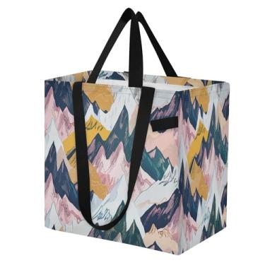 Imagem de SEHANY Sacola de compras reutilizável Mountain Peak com alças reforçadas, bolsa de compras de lona dobrável à prova d'água de grande capacidade para viagem, cozinha, praia
